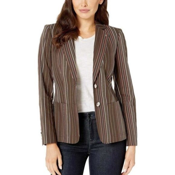 Tommy Hilfiger Jackets & Blazers - Tommy Hilfiger Blazer Cotton Teak Striped Two-Button Jacket Size 12 NWT $139.00
